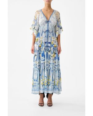 CAMILLA Ruffle Sleeve Long Dress De Nada Granada - Blue