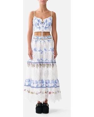 CAMILLA High Waisted Tiered Midi Skirt All About That Lace - White
