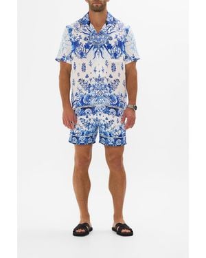 CAMILLA Short Sleeve Camp Collared Shirt Immortal Ink - Blue