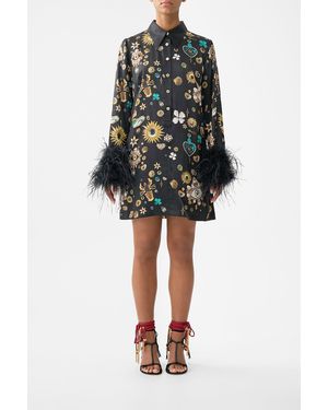 CAMILLA Mini Shirt Dress With Feathers Amulets And Alchemy - Black