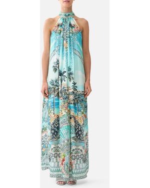CAMILLA Tie Neck Long Dress Balearic Bebé - Blue