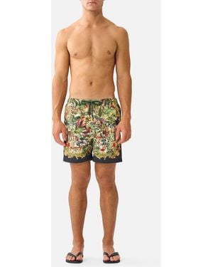CAMILLA Mid Length Boardshort With Elastic Waist Wanderlust Empire - Green