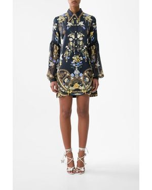 CAMILLA Shirt Dress With Blouson Sleeve Ottoman Elegance - Black