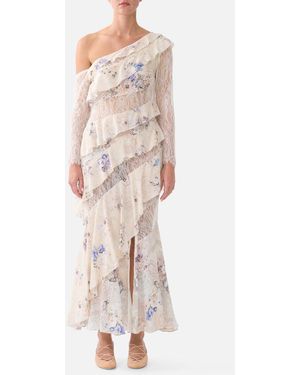 CAMILLA Asymmetric Frill Panelled Dress Laced With Love - Natural