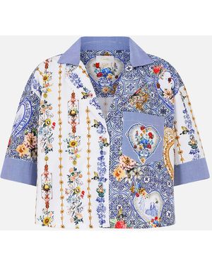 CAMILLA Cropped Camp Collar Blouse The Pottery Parlour - Blue