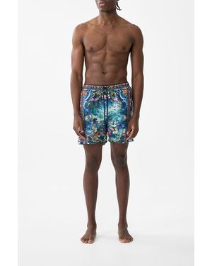 CAMILLA Mid Length Boardshort With Elastic Waist Basked - Blue
