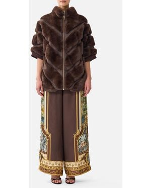 CAMILLA Faux Fur Stripe Slouch Jacket Animals - Brown