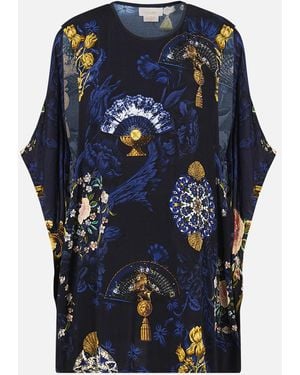 CAMILLA Draped Split Sleeve Top Notes From The Room - Blue