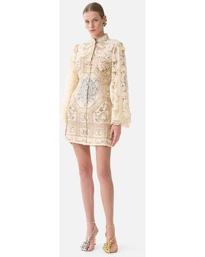 CAMILLA Lace Sleeve Mini Shift Dress A Beloved Boudoir - Natural