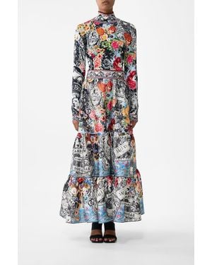 CAMILLA High Waisted Tiered Skirt Flower Showers - White