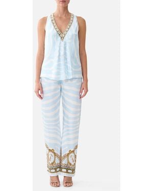 CAMILLA V Neck Top With Knot Back Spirit Of Stripes - White