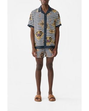 CAMILLA Short Sleeve Camp Collared Shirt Monarchy Mania - Black