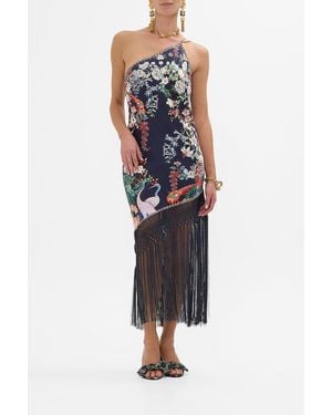CAMILLA One Shoulder Dress With Macrame Fringing Palacio Poetry - Blue