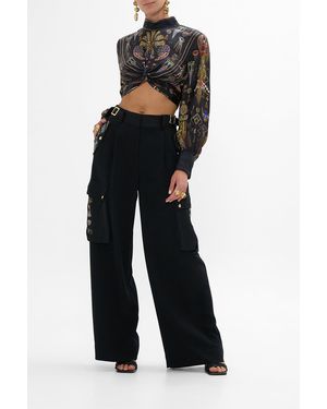 CAMILLA Long Sleeve High Neck Top With Front Knot Cartouche Kingdom - Black