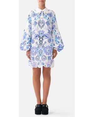 CAMILLA Shirt Dress With Blouson Sleeve All About That Lace - Blue