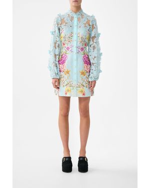 CAMILLA Lace Sleeve Mini Dress Bazaar Blooms - Blue