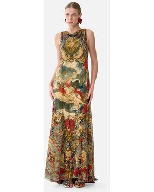 CAMILLA Open Back Gown With Front Split Meet Me - Metallic