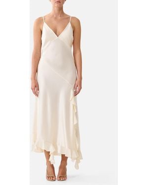 CAMILLA Bias Slip Dress With Frill Hem Silk Essentials - White