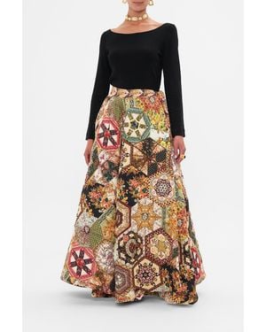 CAMILLA Reversible Embroidered Quilted Wrap Skirt Stitched - Black