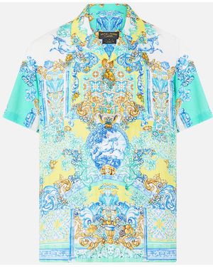 CAMILLA Short Sleeve Camp Collared Shirt Dial Up The Tiles - Blue