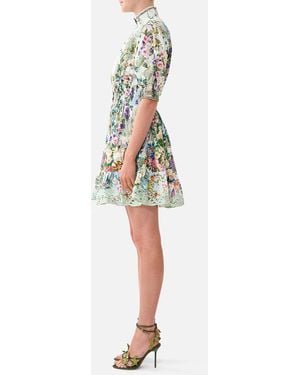 CAMILLA Short Dress With Shirred Waist Art For The Empress - White