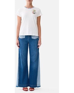 CAMILLA Slim Fit Round Neck T-Shirt La Belle Botanique - Blue