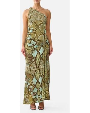 CAMILLA One Shoulder Asymmetric Ruched Dress My Sweet Serpentine - Metallic