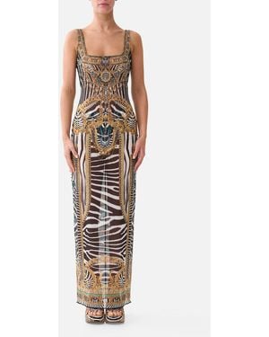 CAMILLA Square Neck Beach Maxi Dress W Low Back Zig Zag Zoo - Black