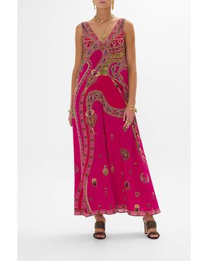 CAMILLA V Neck Flared Jumpsuit Kissed By A Cobra - Pink