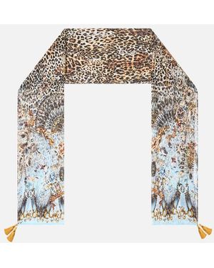 CAMILLA Long Silk Crinkle Chiffon Scarf Fiesta, Siesta, Repeat - White