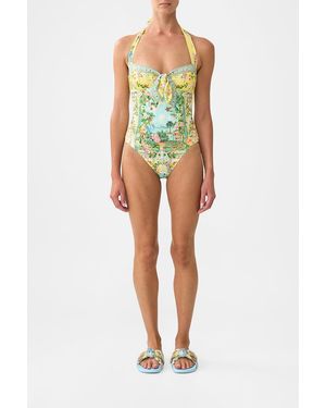 CAMILLA Tie Front Halter One Piece With Gathered Sides Tales Of Topkapi Palace - Yellow