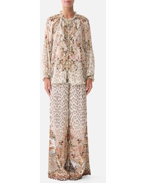 CAMILLA Raglan Blouse With Front Ruffle Aranjuez Animalia - White