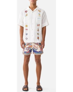 CAMILLA Embroidered Short Sleeve Pleated Cuban Shirt Kapadokya Kitsch - Natural