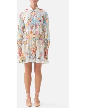 CAMILLA Long Sleeve Tiered Short Dress A Taste For Lace - White
