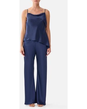 CAMILLA Asymmetric Draped Top Silk Essentials - Blue