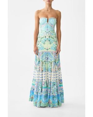 CAMILLA Jersey Spliced Tiered Skirt - Blue