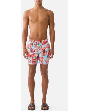 CAMILLA Mid Length Boardshort With Fixed Waist Papers And Curious Capers - Red