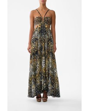 CAMILLA Gathered Cut Out Dress Feline Folklore - Green