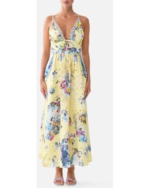 CAMILLA Waistband Dress With Tie Detail Chinoiserie Child - Yellow