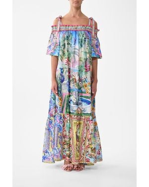 CAMILLA Long Off Shoulder Frill Dress With Straps Spirit Of Santa Maria - Blue
