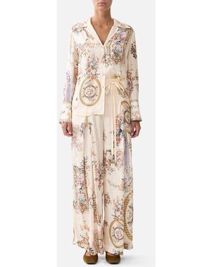 CAMILLA Soft Wide Leg Pant With Tie Detail Twilight - Natural