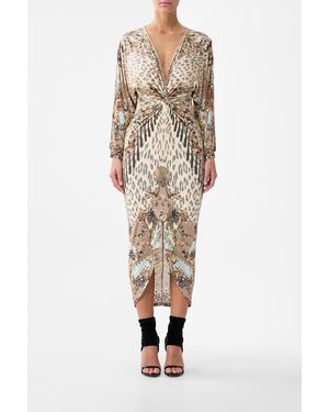 CAMILLA Long Split Front Twist Dress Aranjuez Animalia - Natural
