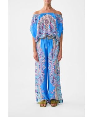 CAMILLA Off Shoulder Elastic Top Footsteps - Blue
