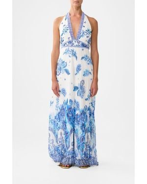 CAMILLA Tie Neck Halter Jumpsuit A Ceramic Garden - Blue