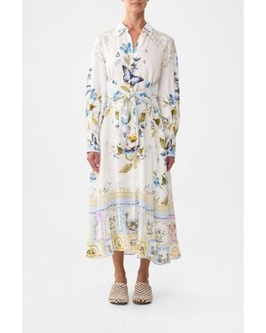 CAMILLA Waist Tie Shirt Dress Botanical Ballads - White