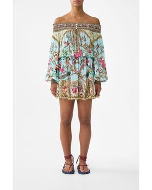 CAMILLA Off Shoulder Short Dress - Blue
