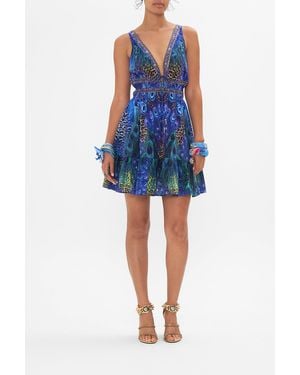 CAMILLA Shirred Waist Detail Mini Dress Peacock Rock - Blue