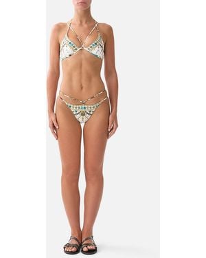 CAMILLA Multi Strap Halter Tri Bikini Top With Trim Chain Gang - White