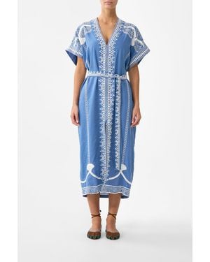 CAMILLA Short Sleeve Kaftan With Tie Waist De Nada Granada - Blue