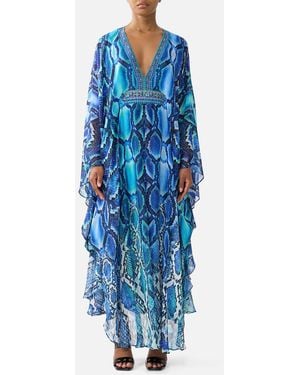 CAMILLA Long Kaftan With Waist Detail The Sapphire Serpent - Blue